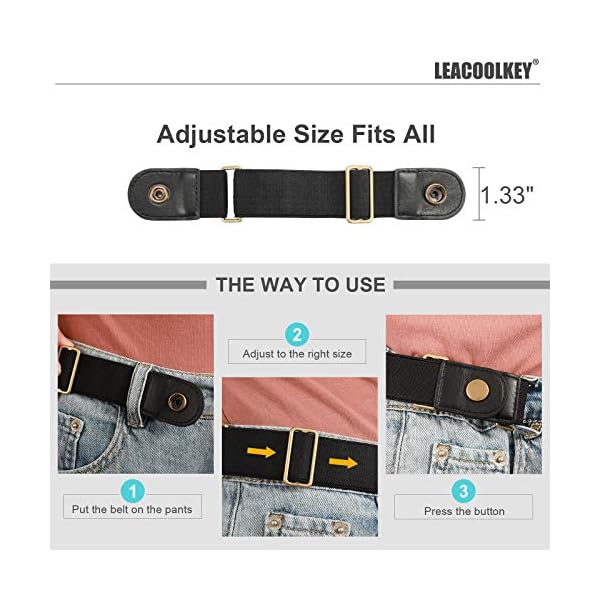 LEACOOLKEY No Buckle Stretch Belt for Women/Men—2 Pack Elastic Invisible Belt for Jeans （Black,Fits 2 loop size 4"-6") - Image 6