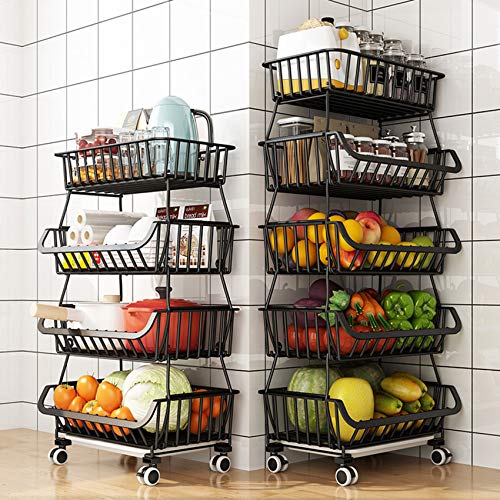 Tristonsong Fruit Storage Basket, 6 Tier Rolling Stackable Vegetable Fruit Basket Utility Cart Rack, Storage Organizer Bin For Kitchen, Pantry Closet, Bedroom, Bathroom-6 Tier #TOP1