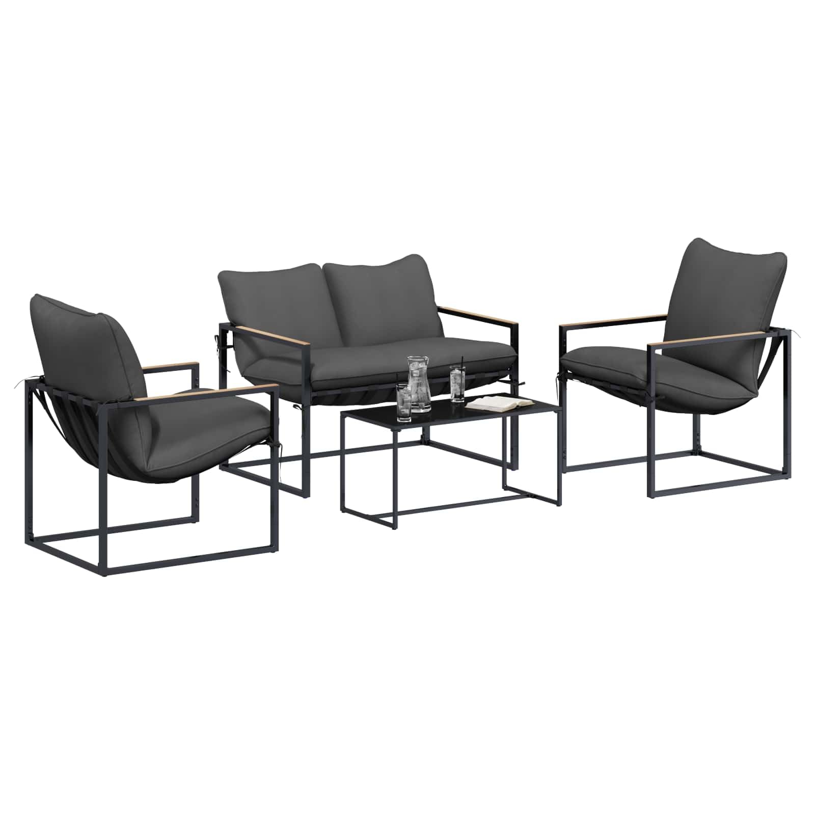 Canapé de jardin 4 pcs noir en acier vidaXL pour terrasse contemporaine