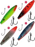 4 x Durchlaufblinker Set zum Angeln auf Meeresforelle, Hornhecht und Dorsch, inkl. Einzelhaken, Drilling und Schnurstopper