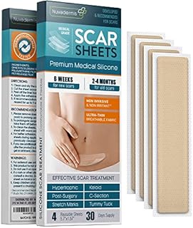 NUVADERMIS Silicone Scar Sheets, Tape, Strips - USA Tested - Healing Keloid, C-Section, Tummy Tuck - As Surgical Cream, Gel, Patch, Bandage, Pad - Surgery Scars Treatment - 4 Pack 5.7