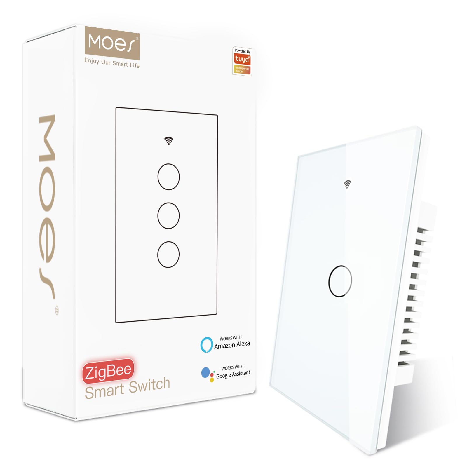 MOES Zigbee Smart Switch 1 Gang, Require MOES Zigbee Hub and Neutral Wire, Inteligente Single Pole Light Switch, Work as Relay, Support Tuya Smart