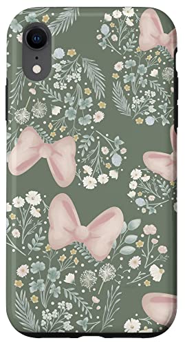 Coque iPhone XR Disney Minnie Mouse protection silicone vert sauge floral