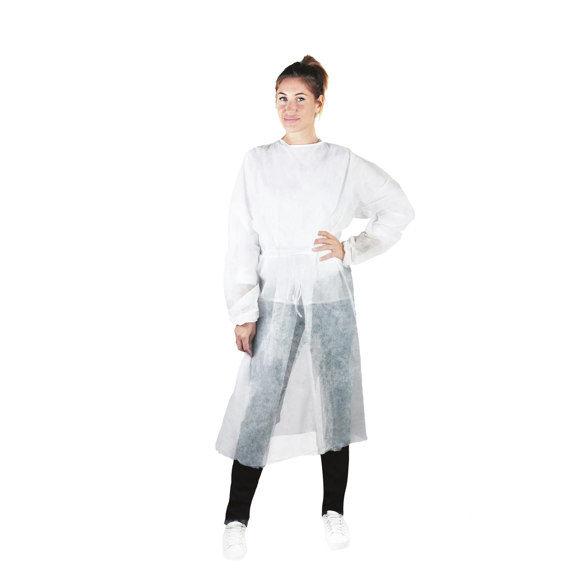 Bericah,Camice Monouso da Visitatore in TNT con Elastici ai Polsi, Taglia Unica, Colore Bianco, 10 pezzi