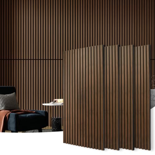 Image of Art3d 4-Pack 3D Fluted Wood Sound Absorbing Slat Wall Panel, Dark Walnut