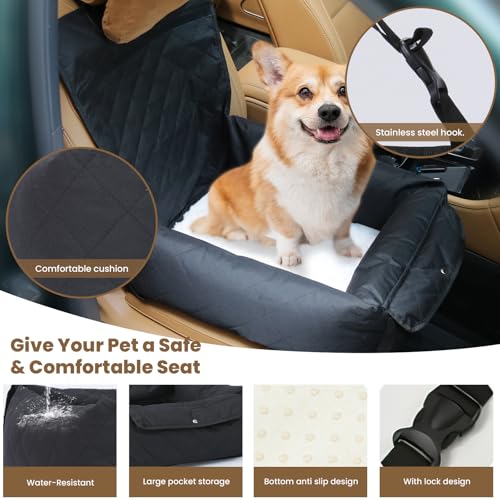 Hunde Autositz wasserdichte Waschbarer Rutschfester Auto Hundesitz Reisebett für kleine Hunde Hundetransport Vordersitz Tragbar Auto Hundebett mit Lagerung Tasche und Sicherheitsgurt