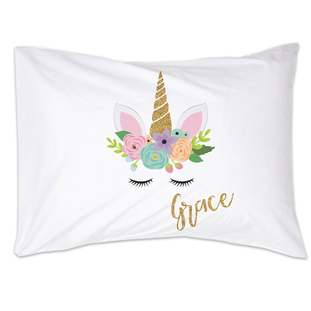 Zoey's Attic Unicorn Standard Size Pillow case Unicorn Face Personalized Pillow