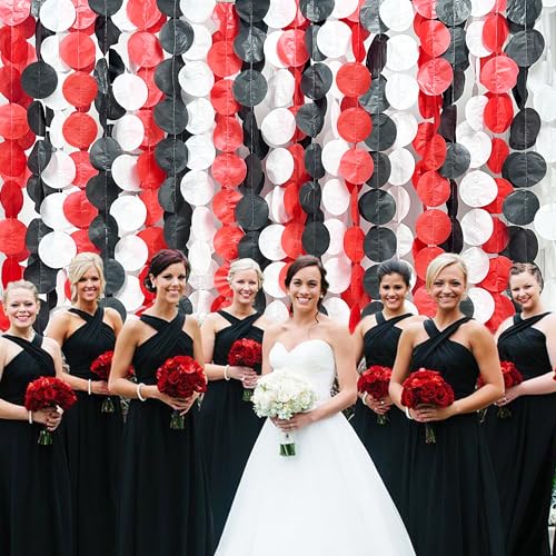Image of 192Ft Red Black White Party Decorations Big Circle Dots Backdrop Streamer Garland for Graduation Birthday Bachelorette Engagement Baby Shower Wedding Las Vegas Casino Poker Pirate Party Supplies