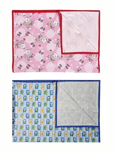 Image of EcoSoft Plastic Sheet,PVC Sheet for Kids,Rubber Sheet for Babies,Bed Wetting Protector(90 x 135 cm) (Pink Bear & Blue Tedy)
