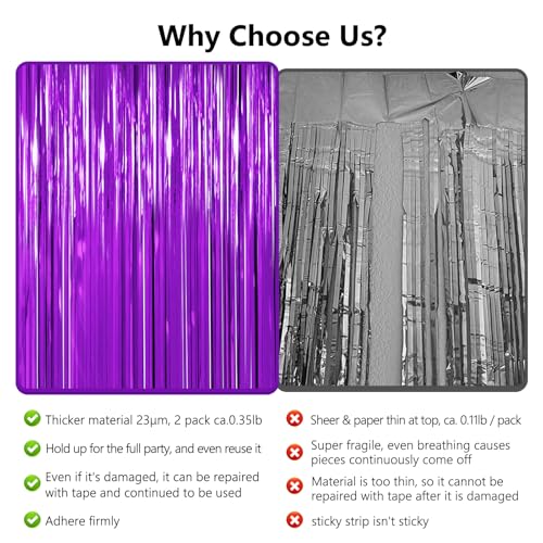 Image of Graduation Decorations Thicken Purple Streamers 4 Pack 13.2x8.2 FT, Purple Foil Fringe Backdrop for Birthday Party Decorations