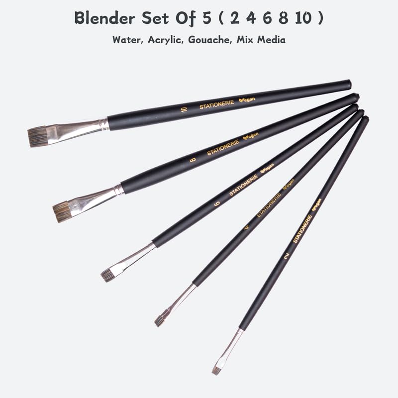Image of Stationerie Paint Brushes Set /Handmade Professional Artist Painting Brush Set for Acrylic, Watercolor, & Gouache Painting (Set of 5) Blendar Flat