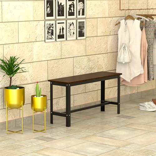 ار مقعد باطار معدني شديد التحمل مع سطح خشبي من اي جي اي دي | مقعد جلوس للمدخل لغرفة الطعام والممر وغرفة المعيشة | مقعد طاولة باطار ستيل (لمسة نهائية بلون بني داكن، 33 عمق × 108 عرض × 52.5 ارتفاع