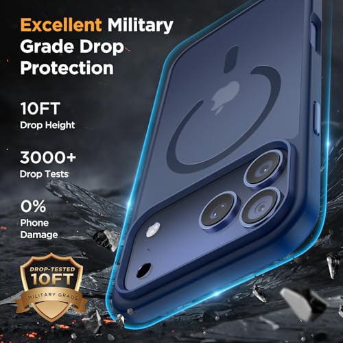 Image of Miracase Magnetic for iPhone 17 Pro Max Case (Compatible with MagSafe) with Screen Protector Military-Grade Protection, Anti-Fingerprint Matte Phone Cover for iPhone 17 Pro Max 6.9 inch, Blue