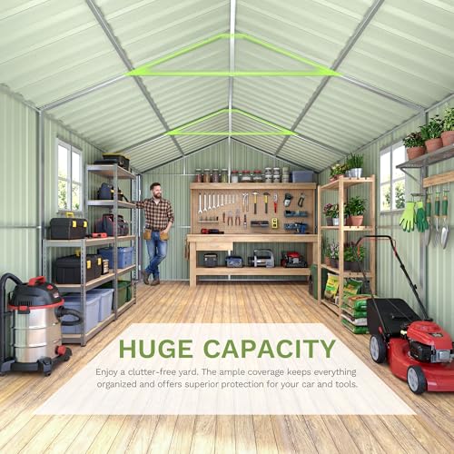 Image of Greesum 12x20FT Metal Carport with Walk-in Side Door, All Weather Metal Garage Shed with Window and Vent, Canopy Shelter with Heavy Duty Frame and Galvanized Roof for Cars, Boats, Tools, Black