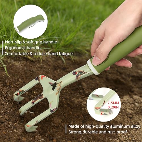 Garden Tool Set with Hummingbird Print, Heavy Duty Gardening Hand Tools with Garden Tool Bag,Gardening Gifts for Women&Men,Green - Image 4