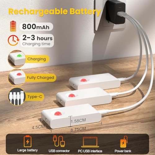 Image of ELEPHANTBOAT 3Pcs Motion Magnetic Night Light 3-Color LED Dimmable Wall Lamp with Motion Sensor 700mAh USB Rechargeable Cordless Wall Light