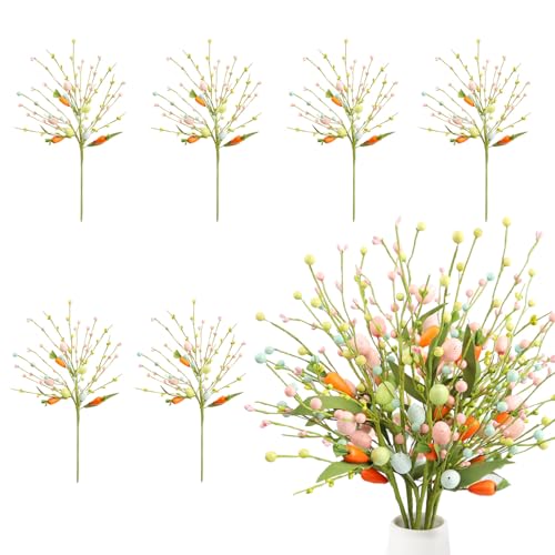 HOHOTIME Easter Decorations 6 Pcs Artificial Easter Stems with Easter Eggs and Berries Easter Egg Twig Branches for Floral Arrangement Easter Home Decor for Flower Arrangement