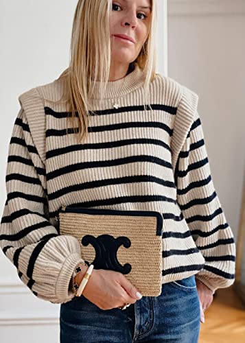 PRETTYGARDEN Fall Sweaters for Women 2025 Long Sleeve Crewneck Blouses Dressy Casual Ribbed Striped Knit Pullover Jumper Tops4