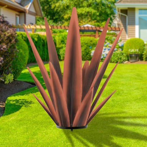Image of TOMBABY Enlarge Metal Plants Tequila Rustic Sculpture, Outdoor Patio Yard, Home Decor Hand Painted Agave Garden Statue, Outdoor Lawn Ornaments Yard Stakes for Mom Gift (1 coppery Big&Large)