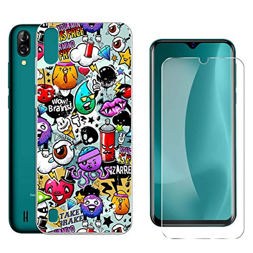 QFSM 1 Pcs HD Película Protectora Cristal Templado Pantalla para Blackview A60 (6.1")+ 1 Pcs White Scrub Silicona Carcasa TPU Case Cover-XS40