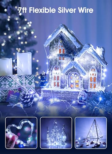 Image of Brightown 24 Pack Fairy Lights Battery Operated - 7Ft 20 Led Mini String Lights Silver Wire Waterproof Firefly Starry DIY Lights for Bedroom Patio Wedding Party Christmas Decor (Pure White)