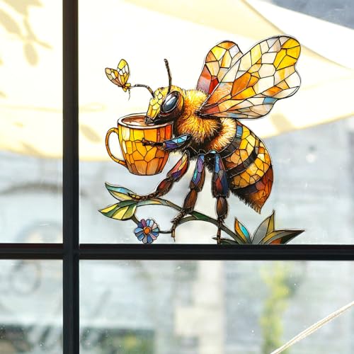 Vinilo decorativo abeja estilo vitral para pared miniatura 3