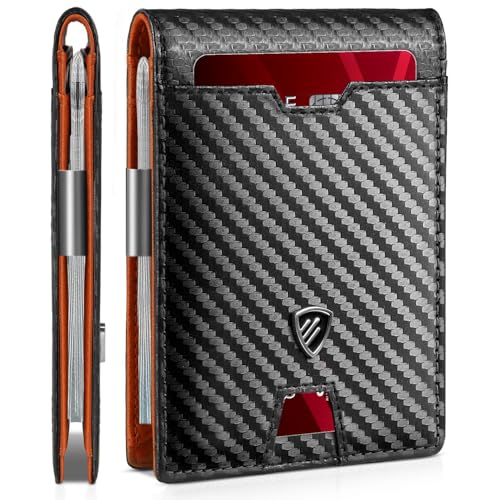 RUNBOX Mens Slim Wallet with Money Clip RFID Blocking Bifold Credit Card Holder for Men with Gift Box