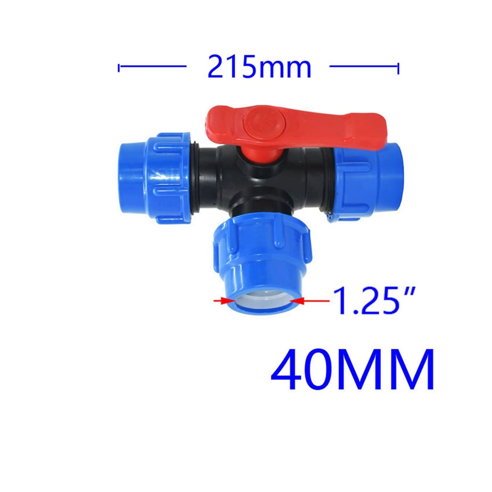 Adaptador de manguera de plomería de jardín 1/2 "3/4" 1 "1.25" 1.5 "2" Válvula de bola de plástico de tres vías T-tipo T EDUCACIÓN FÍSICA Conector rápido de conexión rápida 20/25 / 32/40 / 50 / 63mm