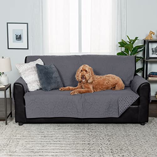 Image of Furhaven Waterproof & Non-Slip Sofa /Couch Cover Protector for Dogs, Cats, & Children - Quilted Paw Print Living Room Furniture Cover - Gray, Sofa