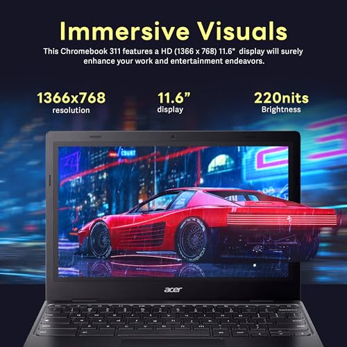 Image of acer Chromebook 311 11.6 inch HD Laptop, Intel Celeron N4500 Processor, 4GB LPDDR4X RAM, 224GB Storage (64GB eMMC+160GB Docking Station Set), Intel UHD Graphics, Wi-Fi 5, Chrome OS, Black
