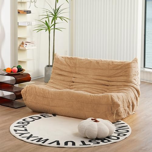 N&V Fireside Loveseat, Mid Century Armless Twin Size Floor Sofa, Soft Premium Corduroy Floor Lounge Chair, Foam Sofa Accent Chair for Living Room Bedroom and Office (Beige)