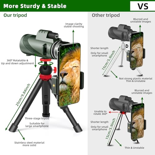 Image of 40X60 High Power Monocular Telescope with Tripod & Phone Adapter, HD Low Light Vision for Adults, Perfect for Wildlife Watching, Hiking, Camping and Sporting Events
