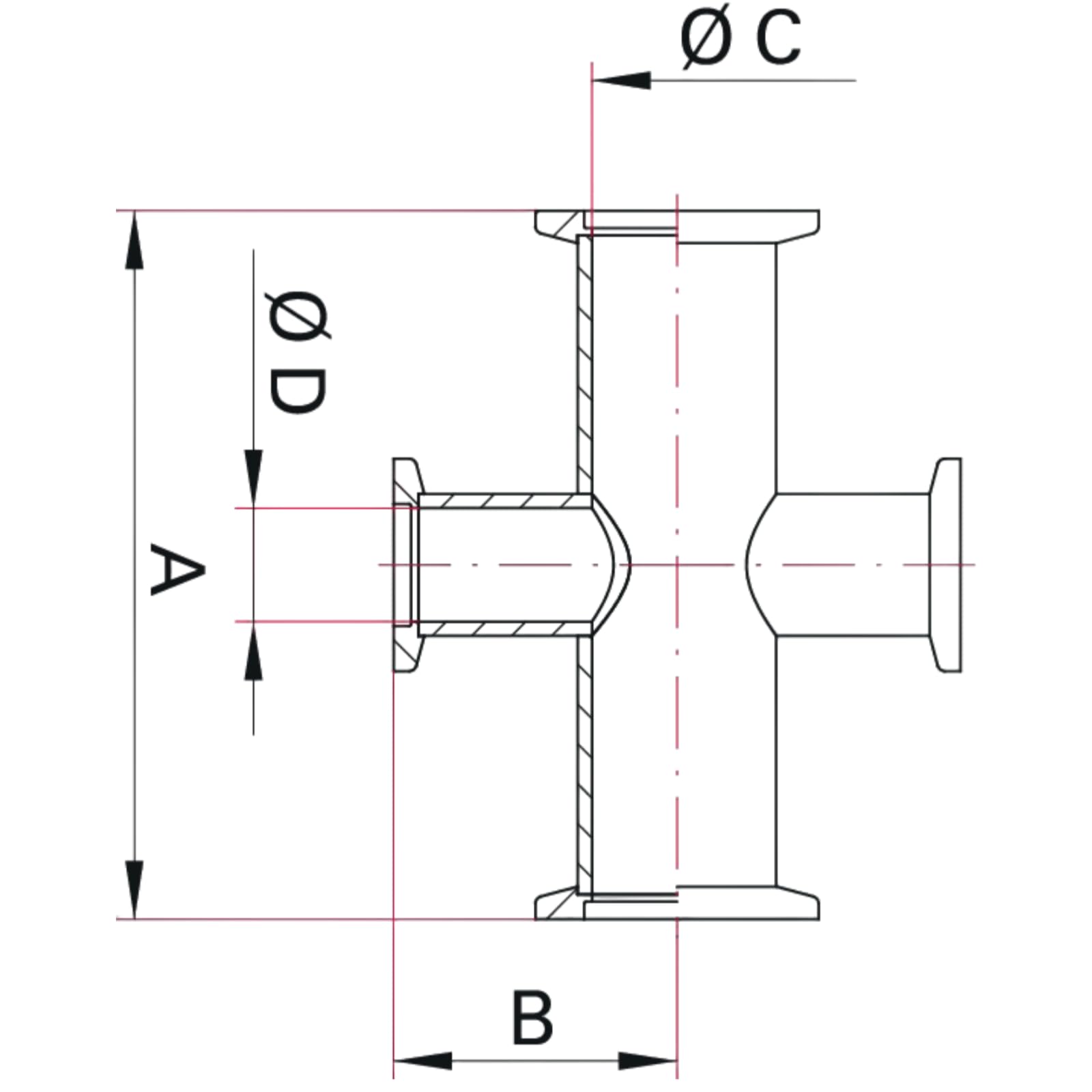 Raccordo for Vuoto a Croce Riduttore da KF-50 a KF-40 - Flangia ISO-KF da NW-50 a NW-40 - Adattatore SUS 304 for Applicazioni ad Alto Vuoto(KF40 to KF25)