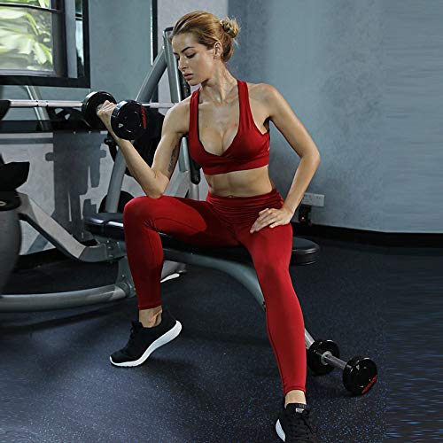 HKHJN 2020 European and American women's solid color yoga fitness yoga clothes suit wicking sports jacket running (Color : Wine red, Size : L)