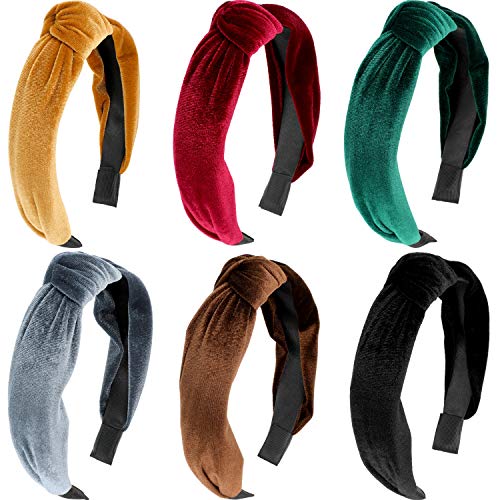Yaomiao 6 Pieces Bow Knot Headband Twist Knot Hairband Cross Knot Headband Velvet Hairband Elastic Wide Headbands for Women Girls Costume Accessory