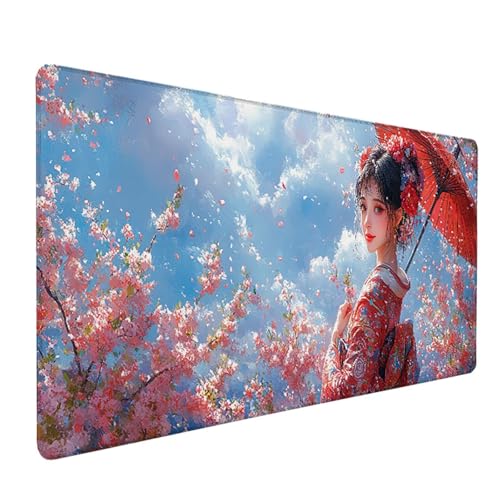 Alfombrilla Ratón JapóN, Geisha Alfombrilla Escritorio 600x300x3mm, Mouse Pad con Bordes Cosidos, Protector Escritorio XXL Antideslizante, Accesorios Gaming, Desk Mat, para PC, Oficina, Gaming 9-5530