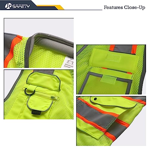 Image of JKSafety 9 Pockets Hi-Vis Safety Vest Breathable Mesh Fabric Cushioned Collar Work Utility PPE Lightweight Industrial Work Gear ANSI /ISEA compliant (101-Yellow M)