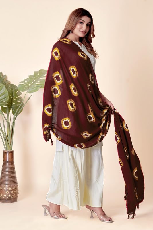 Image of Traditional Bandhani Dupatta for Women Soft Cotton Blend with Tie-Dye Print and Elegant Design for Ethnic