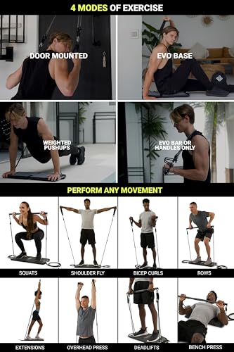 EVO Gym - Portable Home Gym Strength Training Equipment, At Home Gym | All in One Gym - Resistance Bands, Base Holds Gym Bar & Handles for Travel | Portable Gym & Home Exercise Equipment - Image 4