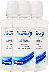 Antisséptico Bucal Halicare, Combate Mau Hálito, Sem Álcool, Sabor Menta, 3 Unidades de 300ml