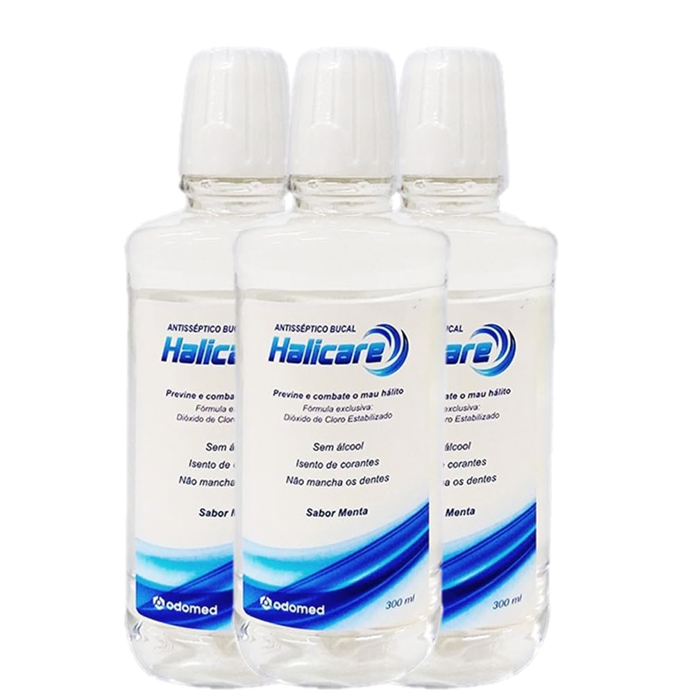Antisséptico Bucal Halicare, Combate Mau Hálito, Sem Álcool, Sabor Menta, 3 Unidades de