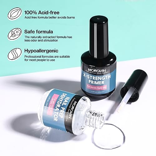 Morovan Nail Prep Dehydrate and Primer X-strength, No Burn Non Acid Nail Primer and Dehydrator for Acrylic Powder Fast Dry 0.5oz - Image 6