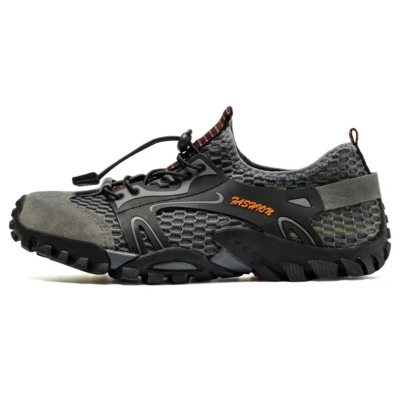 Male Female Comfortable Rubber Sole Slip On Elastic Band Running Shoes for Summer Outdoor Mountain Forest Field Hiking Cycling Camping Jogging Gray 12.5 Men/14 Women