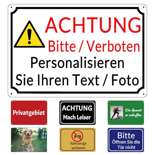 Personalisiertes Metallschild, Blechschild selbst gestalten, Wunschtext auf Metall, individuell bedruckt, schild selbst gestalte,15 x 20 cm / 20 x 30 cm / 30 x40 cm