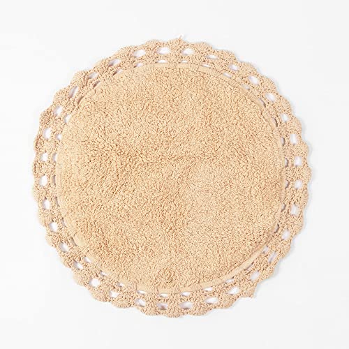 Habere India-All the Cultures Fabricating India - Crochet Bath Mat, Super Absorbent 100% Cotton & Quick Dry Bath Rug for Bathroom Floor Mats (Round, Beige_60 CM Round) 3 51qhPGrtg3L