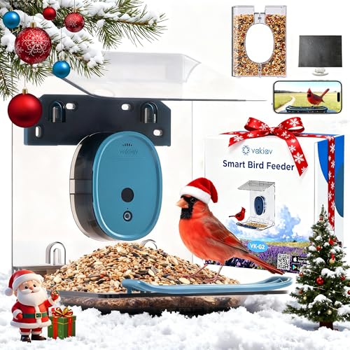 Smart Bird Feeder with Camera Solar Powered,4K Camera for Outdoors,No Subsciption,UHD Video for Live Stream,Identify10,000+ Birds with AI,Instant Alerts,Elderly-Friendly,No WiFi Needed