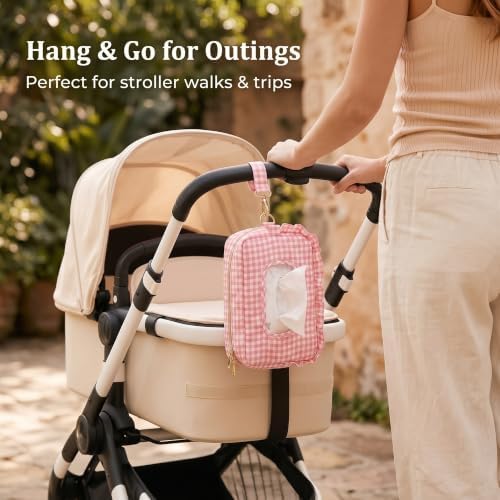 Double-Layer Wipes Holder, Small Hanging Diaper Bag (Pink Bow) — view 5