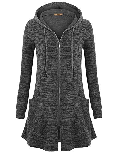 Image of Miusey Womens Zip Up Long Hoodie Jacket Lightweight Tunic Sweatshirt Open Front Cardigan