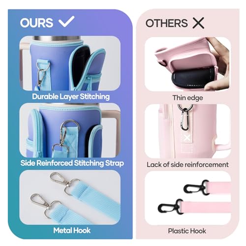 Image of linmaya Water Bottle Carrier Bag with Phone Pocket for Stanley Cup 40 /30oz,Insulated Neoprene Water Bottle Holder Cross-boday Bag with Adjustable Shoulder & Handheld Strap Stanley Cup Accessories