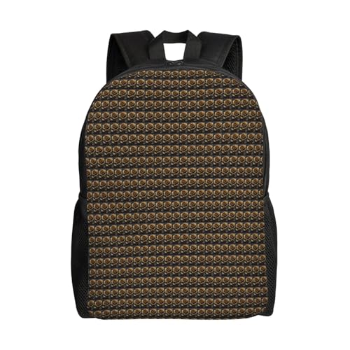 GUOLGP Mochila impermeable de gran capacidad con estampado de flores negras y doradas para hombres y mujeres, elegante, trabajo, senderismo, al aire libre
